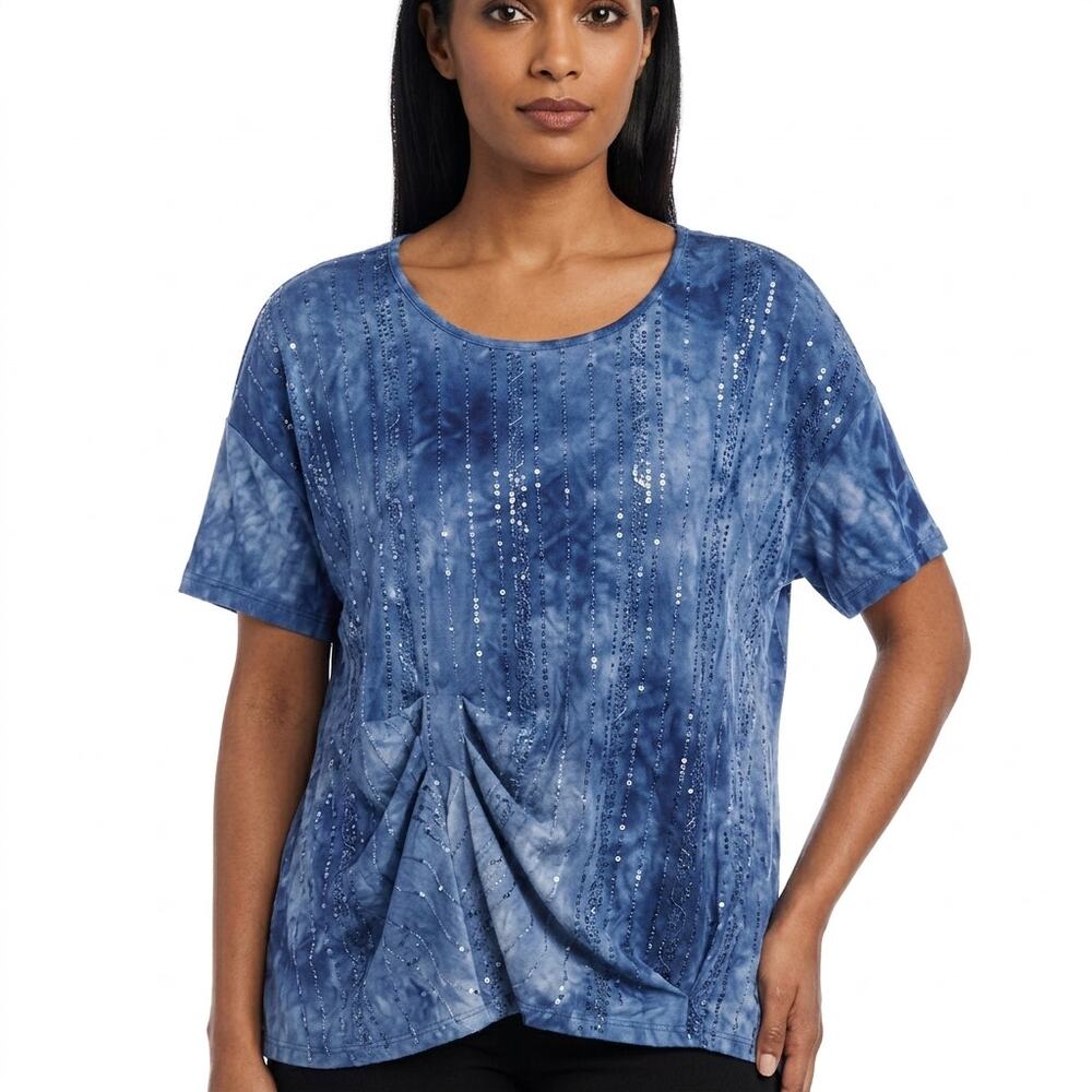 Sami & Jo Plus Polyester Blend Blue Tie-Dye Lightweight Top Women Size 3X
